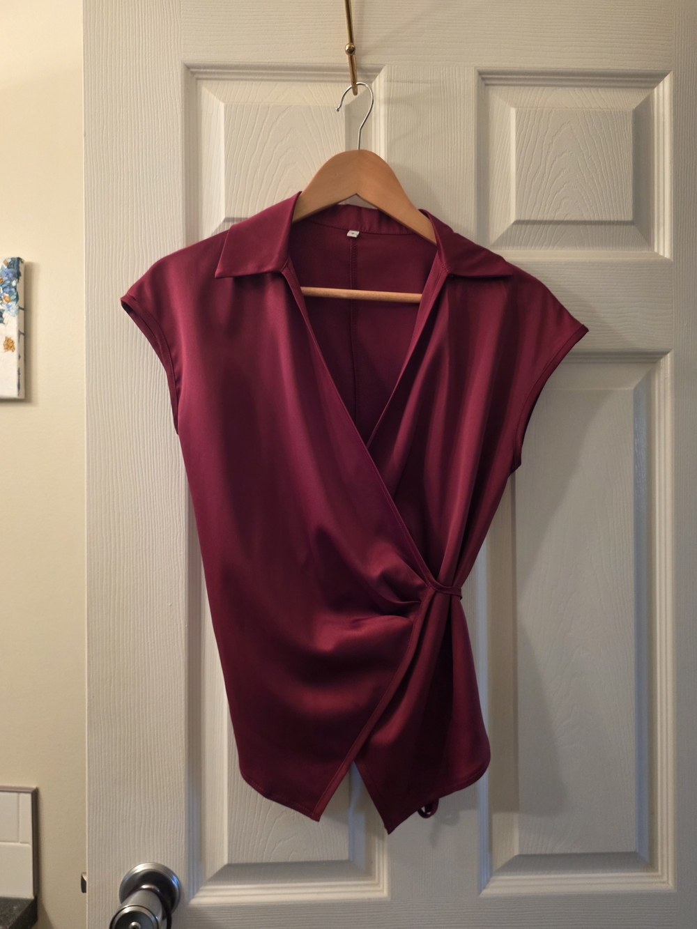 Women's Surplice Knot-Detail Blouse - Burgundy